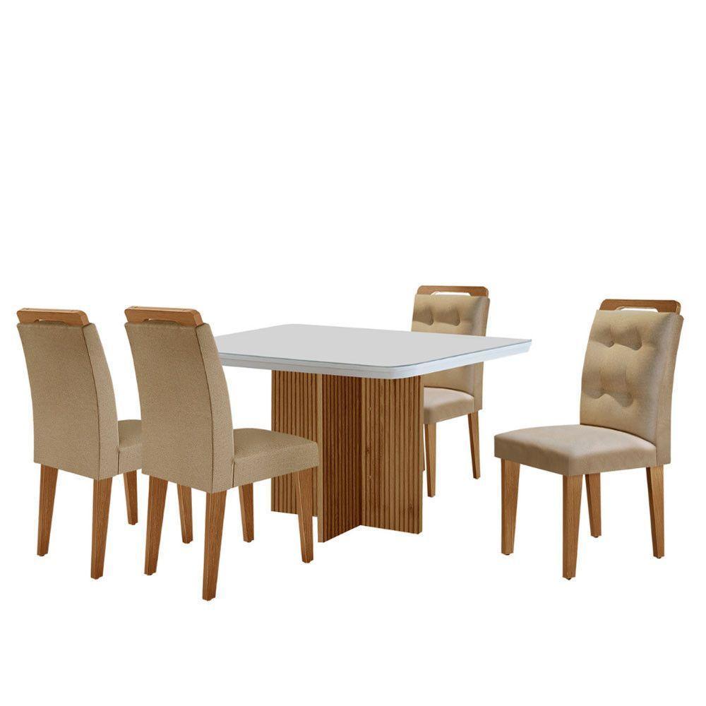 Mesa De Jantar Olímpia 90cm Mdf Vidro 4 Cadeiras Carol Turim 07/off White/imbuia - 2