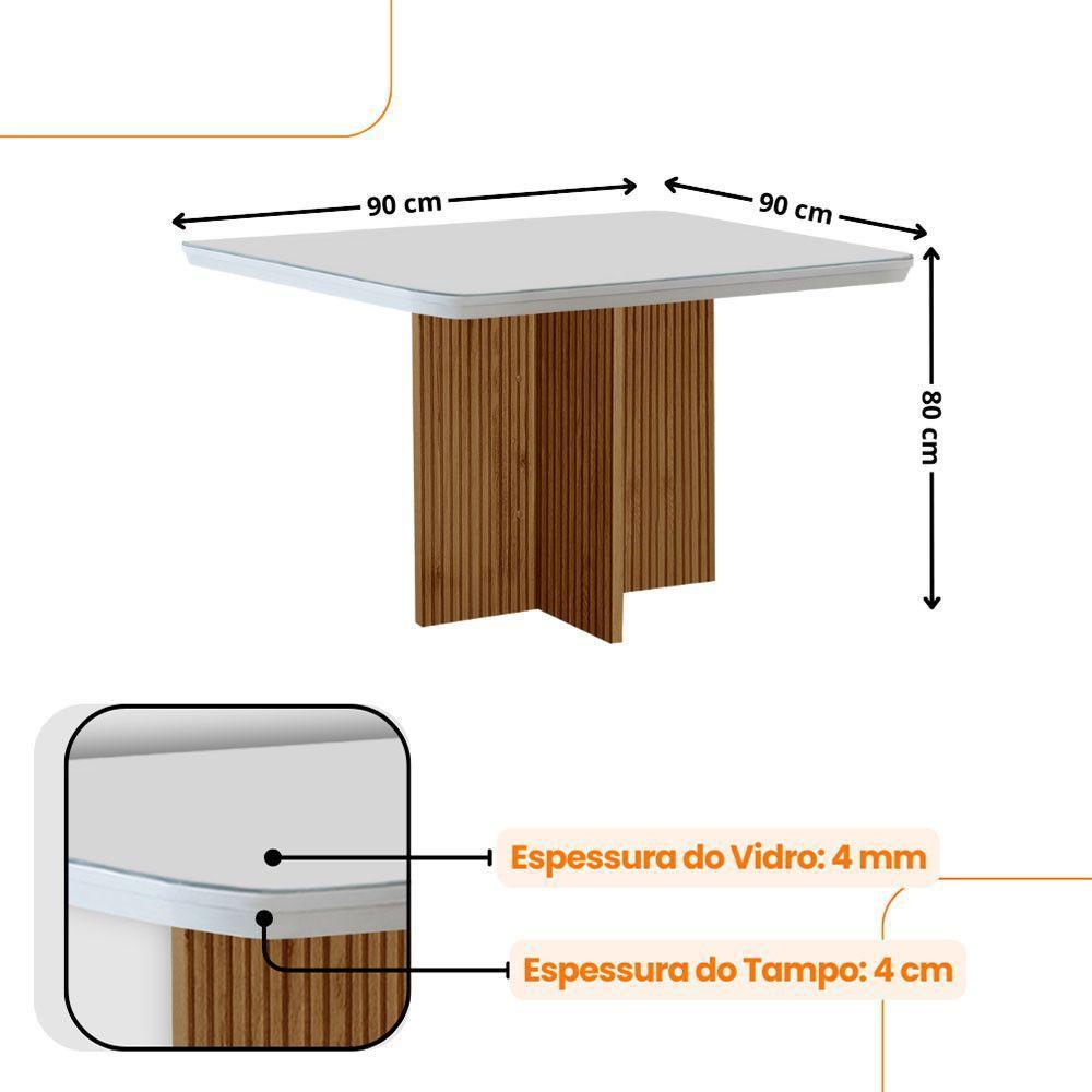 Mesa De Jantar Olímpia 90cm Mdf Vidro 4 Cadeiras Carol Turim 07/off White/imbuia - 4