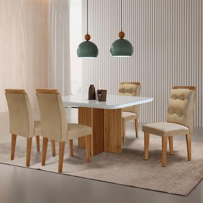 Mesa De Jantar Olímpia 90cm Mdf Vidro 4 Cadeiras Carol Turim 07/off White/imbuia