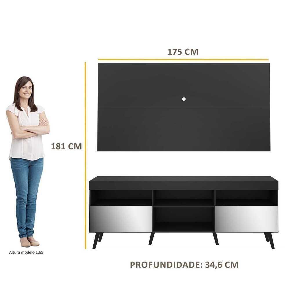 Rack Com Painel Tv 65" Retrô Com Espelho Flórida Multimóveis V3138 Preto Preto - 4