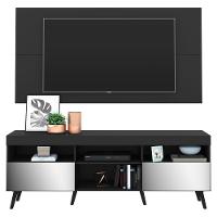 Rack Com Painel Tv 65" Retrô Com Espelho Flórida Multimóveis V3138 Preto Preto - 1