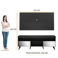 Rack Com Painel Tv 65" Retrô Com Espelho Flórida Multimóveis V3138 Preto Preto