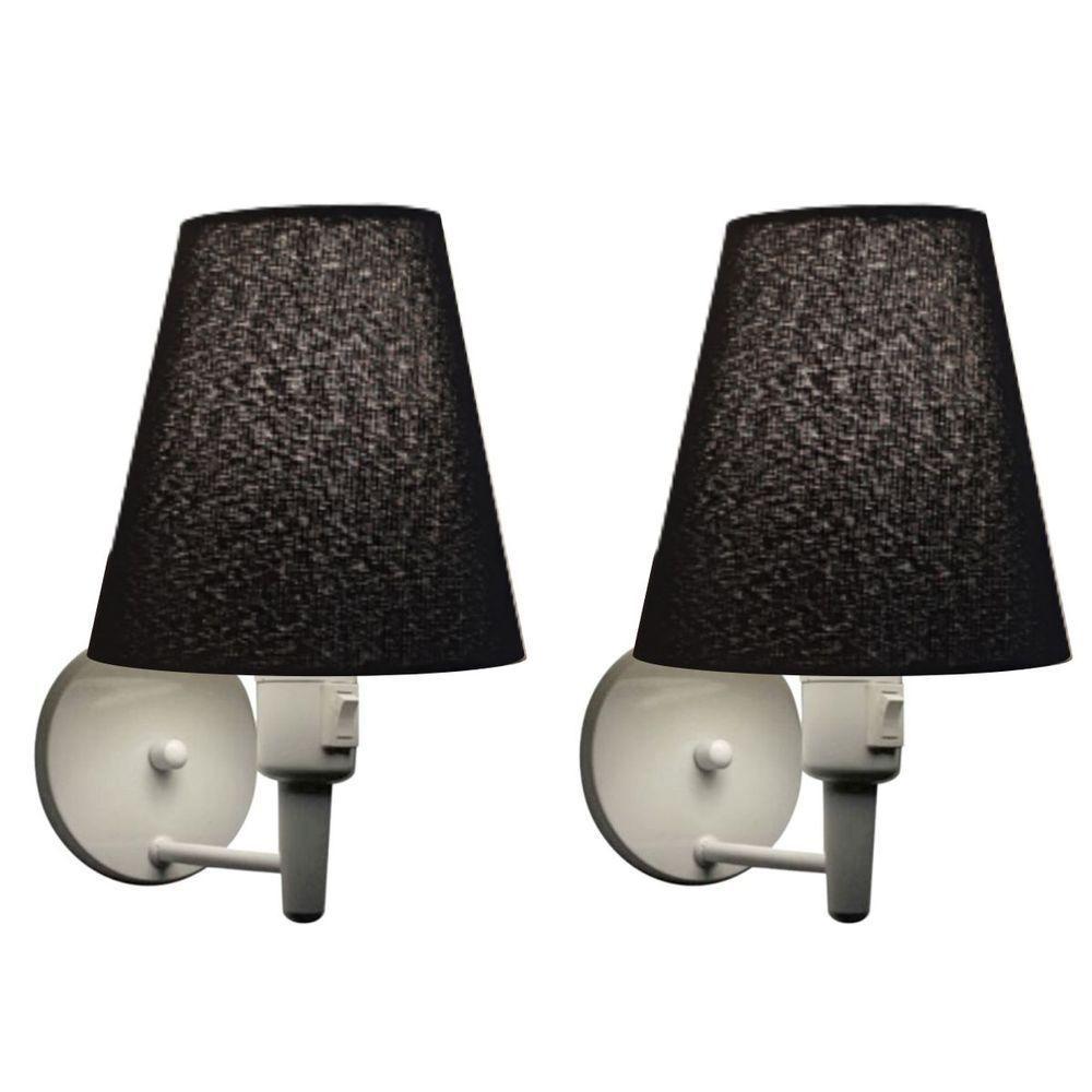 Kit-2 Arandela Cone Md-2013 Branco C- Inter Liga E Desl Cúpula Em Tecido Preto - Bivolt - 1