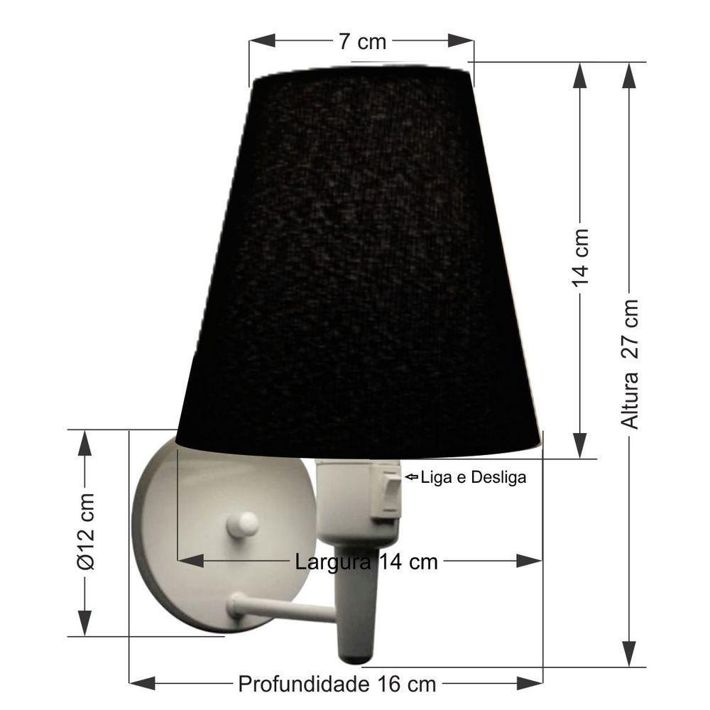 Kit-2 Arandela Cone Md-2013 Branco C- Inter Liga E Desl Cúpula Em Tecido Preto - Bivolt - 3