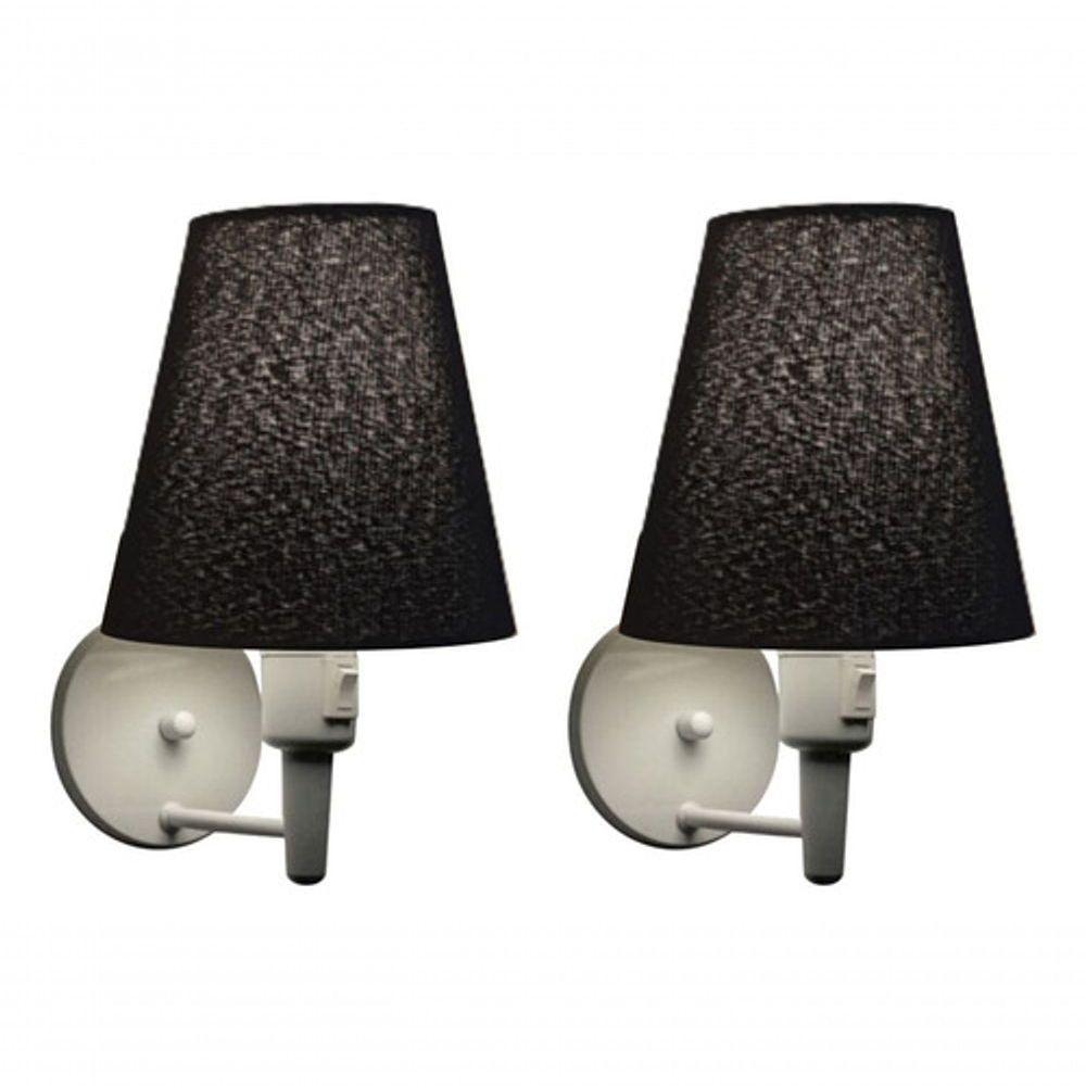 Kit-2 Arandela Cone Md-2013 Branco C- Inter Liga E Desl Cúpula Em Tecido Preto - Bivolt - 5