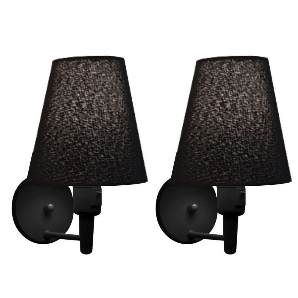 Kit-2 Arandela Cone Md-2013 Preto C- Inter Liga E Desl Cúpula Em Tecido Preto - Bivolt - 1