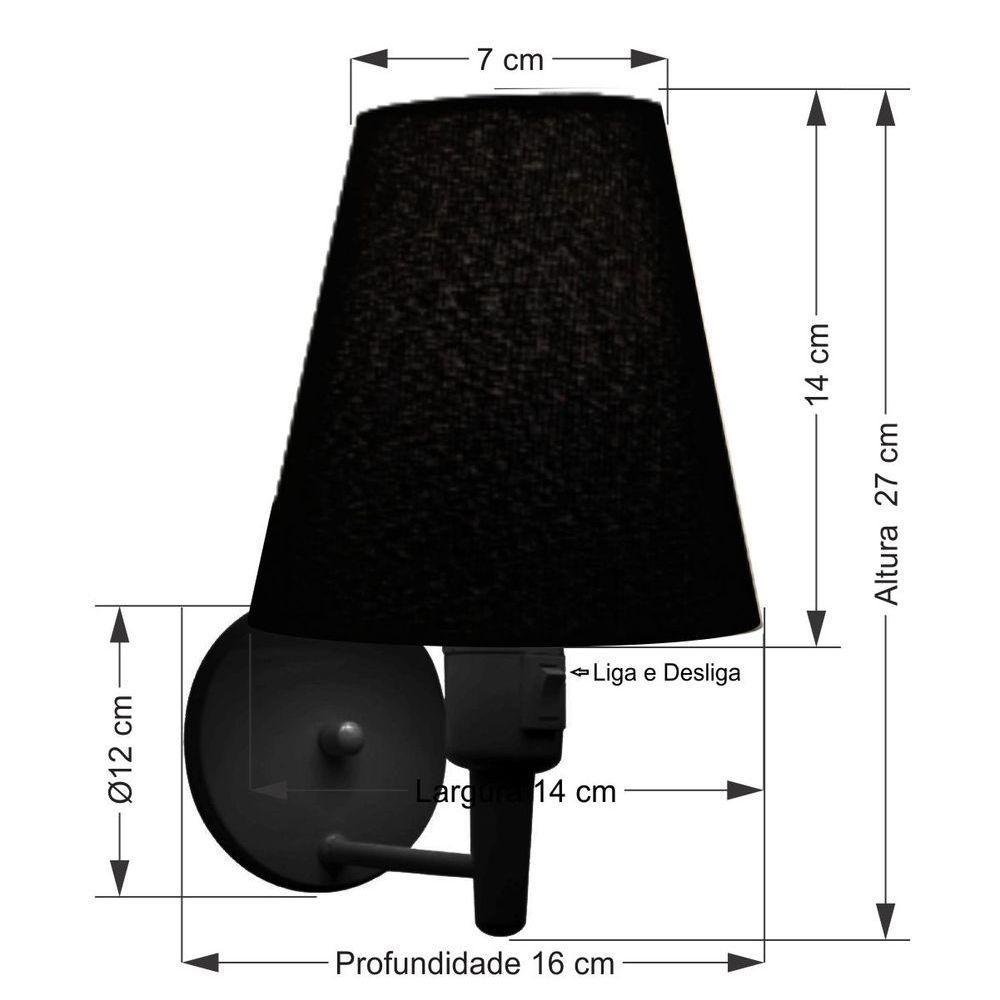 Kit-2 Arandela Cone Md-2013 Preto C- Inter Liga E Desl Cúpula Em Tecido Preto - Bivolt - 3