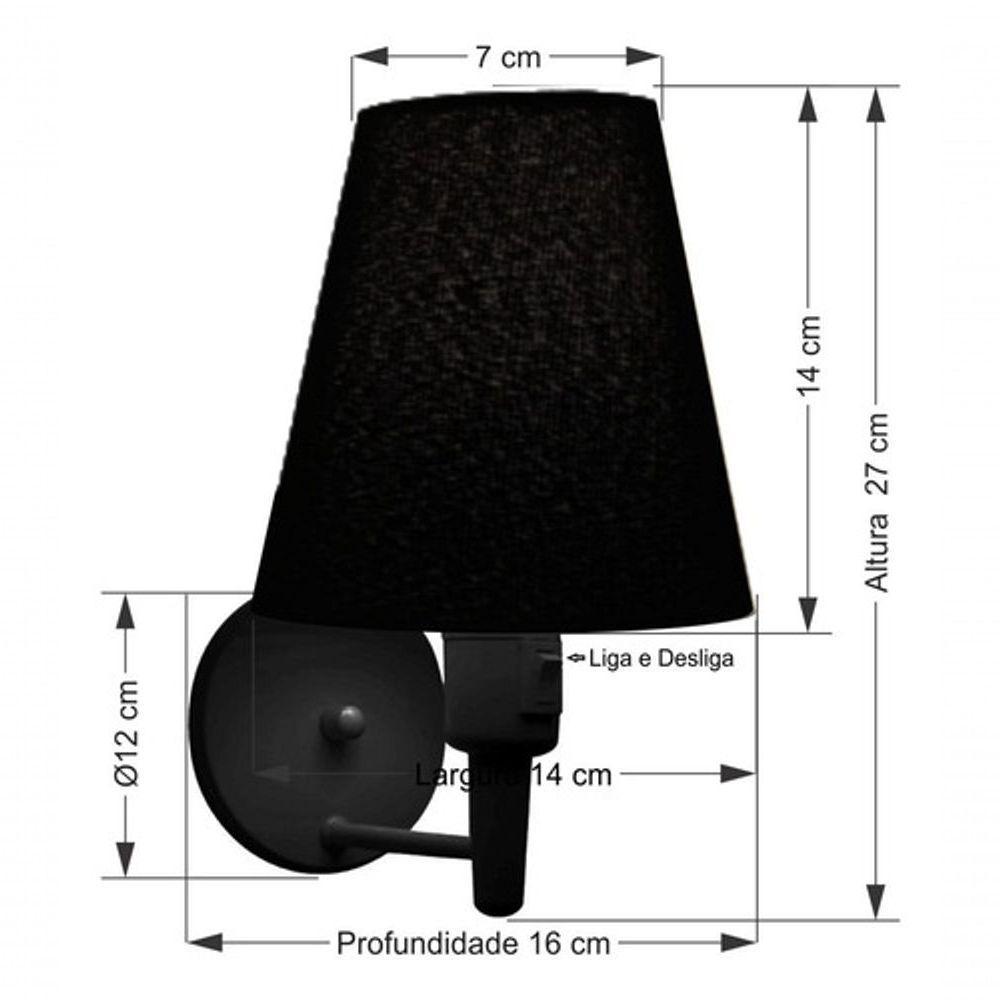 Kit-2 Arandela Cone Md-2013 Preto C- Inter Liga E Desl Cúpula Em Tecido Preto - Bivolt - 7