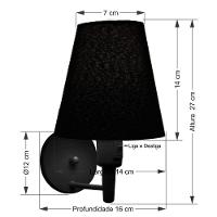 Kit-2 Arandela Cone Md-2013 Preto C- Inter Liga E Desl Cúpula Em Tecido Preto - Bivolt - 3