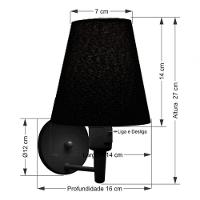 Kit-2 Arandela Cone Md-2013 Preto C- Inter Liga E Desl Cúpula Em Tecido Preto - Bivolt - 7