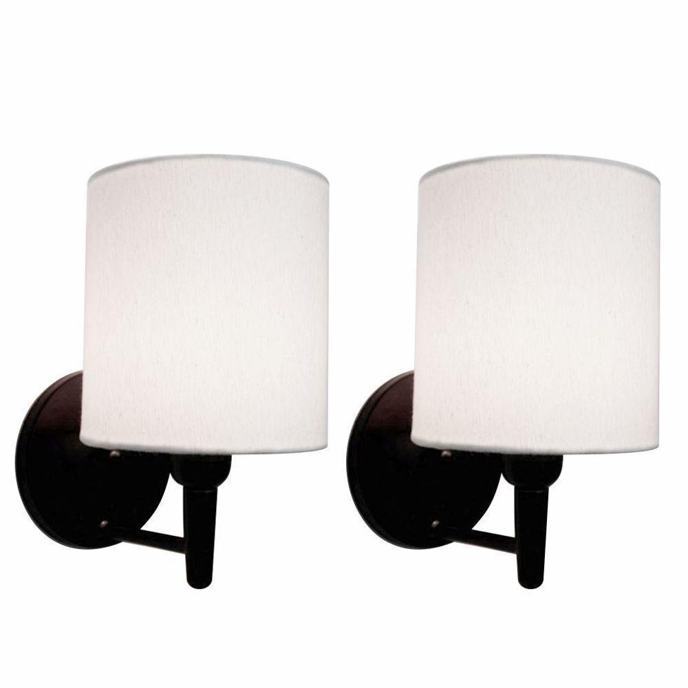 Kit-2 Arandela Cilíndrica Md-2009 Base Preto Cúpula Em Tecido 14x15cm Branco - Bivolt - 1