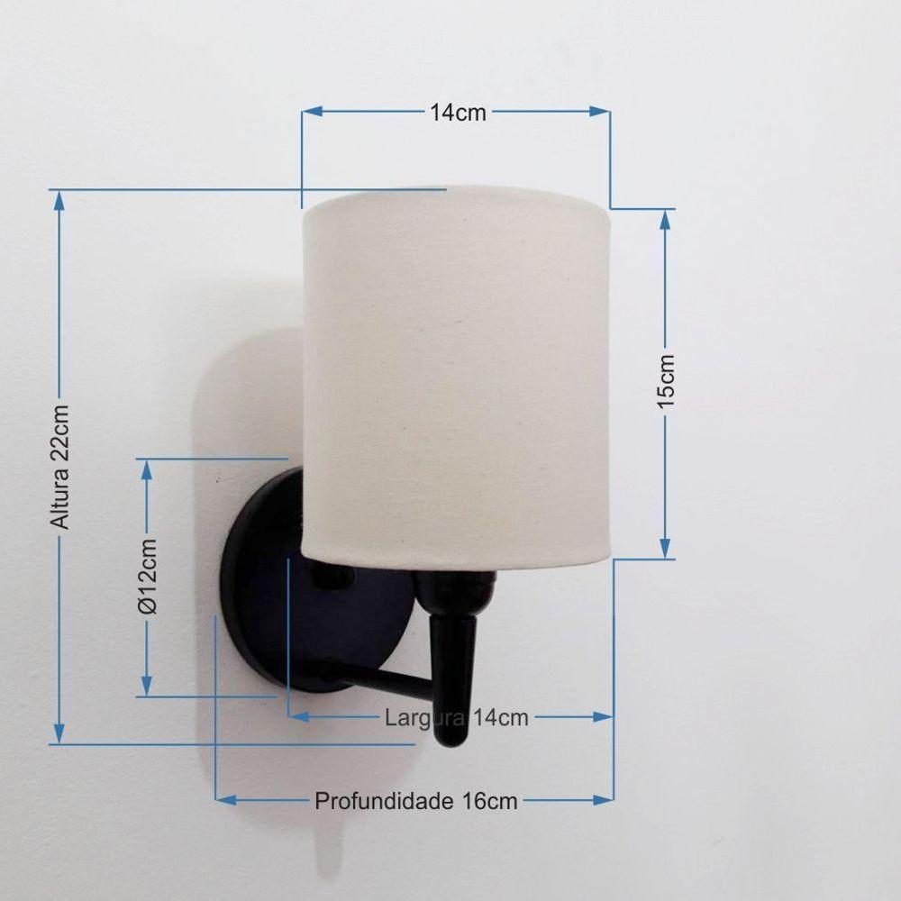 Kit-2 Arandela Cilíndrica Md-2009 Base Preto Cúpula Em Tecido 14x15cm Branco - Bivolt - 3