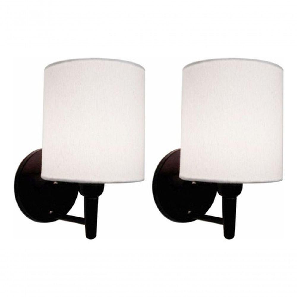 Kit-2 Arandela Cilíndrica Md-2009 Base Preto Cúpula Em Tecido 14x15cm Branco - Bivolt - 7