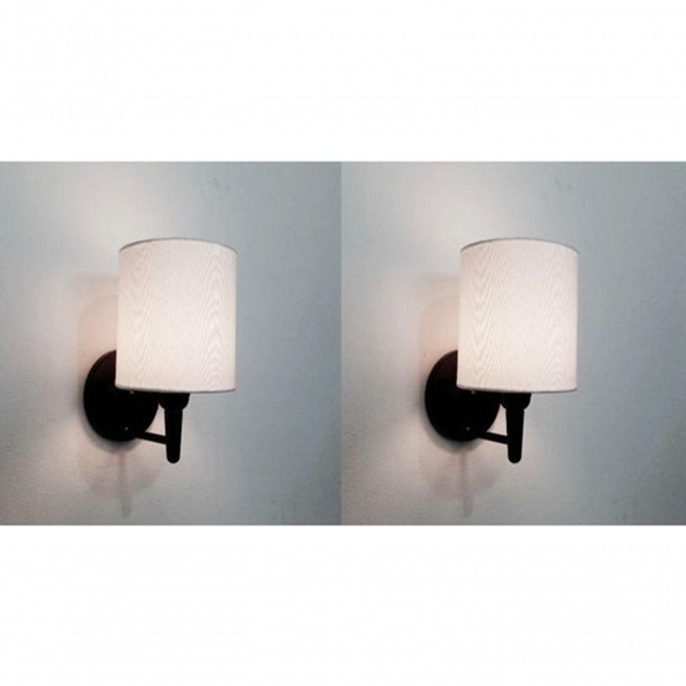 Kit-2 Arandela Cilíndrica Md-2009 Base Preto Cúpula Em Tecido 14x15cm Branco - Bivolt - 8