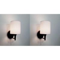 Kit-2 Arandela Cilíndrica Md-2009 Base Preto Cúpula Em Tecido 14x15cm Branco - Bivolt - 2