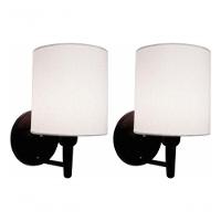 Kit-2 Arandela Cilíndrica Md-2009 Base Preto Cúpula Em Tecido 14x15cm Branco - Bivolt