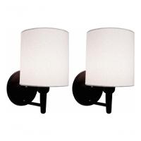 Kit-2 Arandela Cilíndrica Md-2009 Base Preto Cúpula Em Tecido 14x15cm Branco - Bivolt - 7