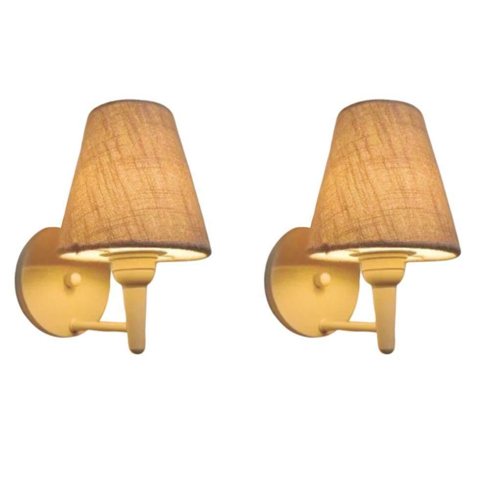 Kit-2 Arandela Cone Md-2004 Base Branco Cúpula Em Tecido 14-14x07cm Rustico Bege - Bivolt - 1