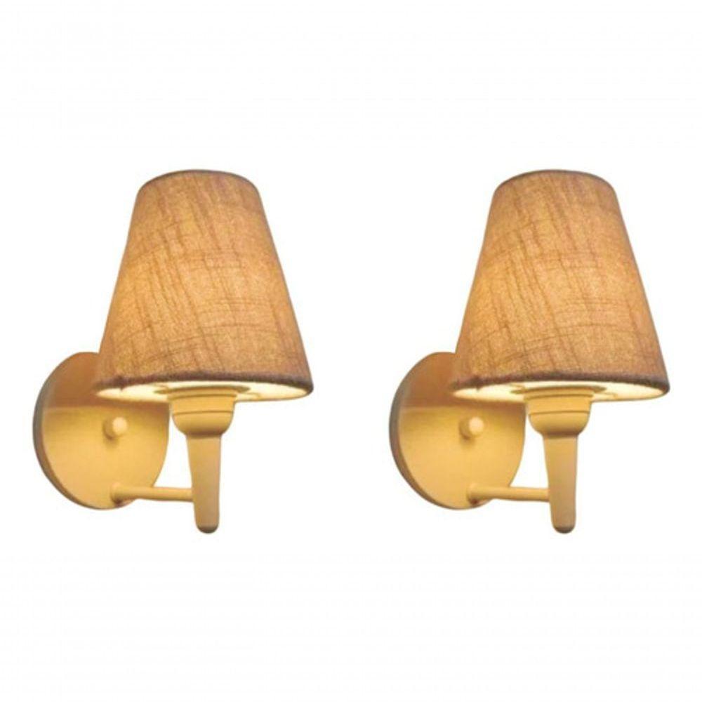 Kit-2 Arandela Cone Md-2004 Base Branco Cúpula Em Tecido 14-14x07cm Rustico Bege - Bivolt - 4