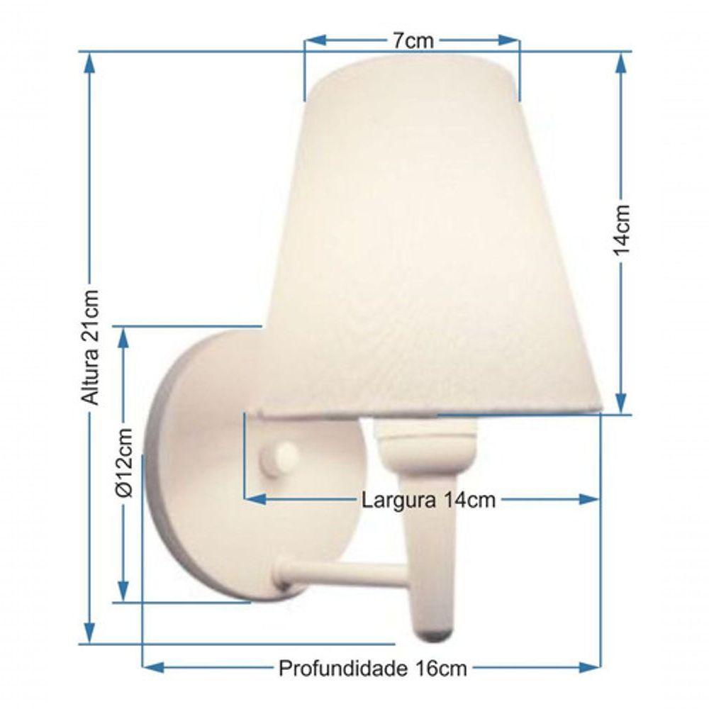 Kit-2 Arandela Cone Md-2004 Base Branco Cúpula Em Tecido 14-14x07cm Rustico Bege - Bivolt - 5