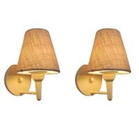 Kit-2 Arandela Cone Md-2004 Base Branco Cúpula Em Tecido 14-14x07cm Rustico Bege - Bivolt - 1