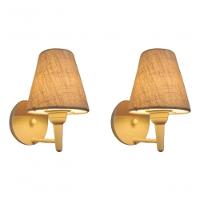 Kit-2 Arandela Cone Md-2004 Base Branco Cúpula Em Tecido 14-14x07cm Rustico Bege - Bivolt