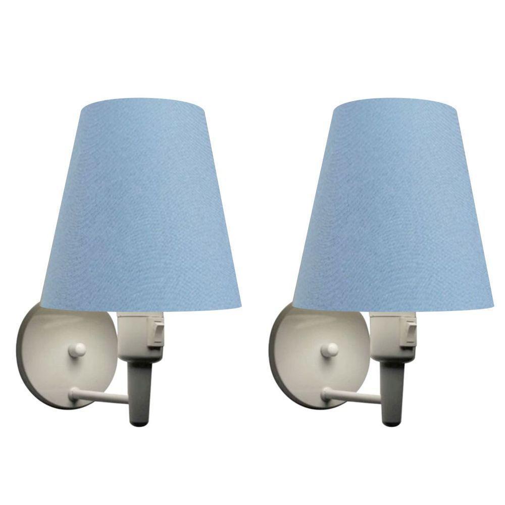 Kit-2 Arandela Cone Md-2013 Branco C- Inter Liga E Desl Cúpula Em Tecido Azul Bebê - Bivolt - 1