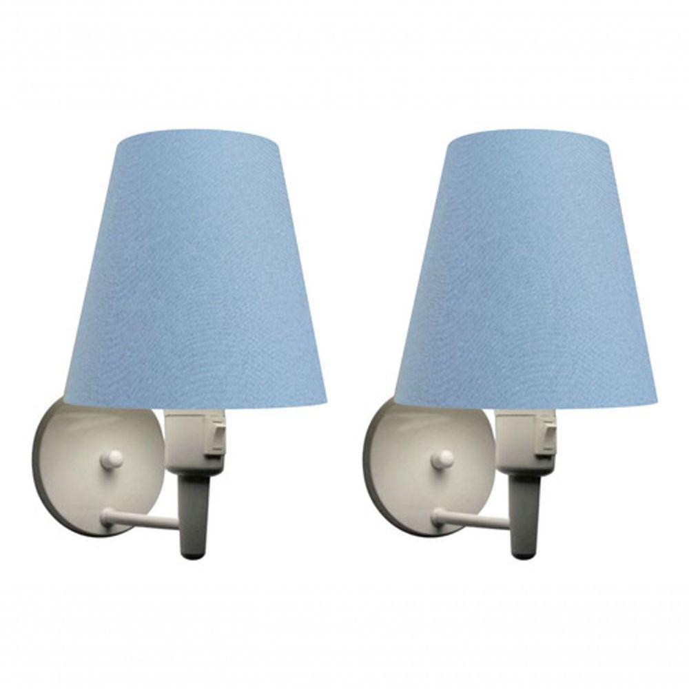 Kit-2 Arandela Cone Md-2013 Branco C- Inter Liga E Desl Cúpula Em Tecido Azul Bebê - Bivolt - 5