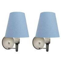 Kit-2 Arandela Cone Md-2013 Branco C- Inter Liga E Desl Cúpula Em Tecido Azul Bebê - Bivolt - 1