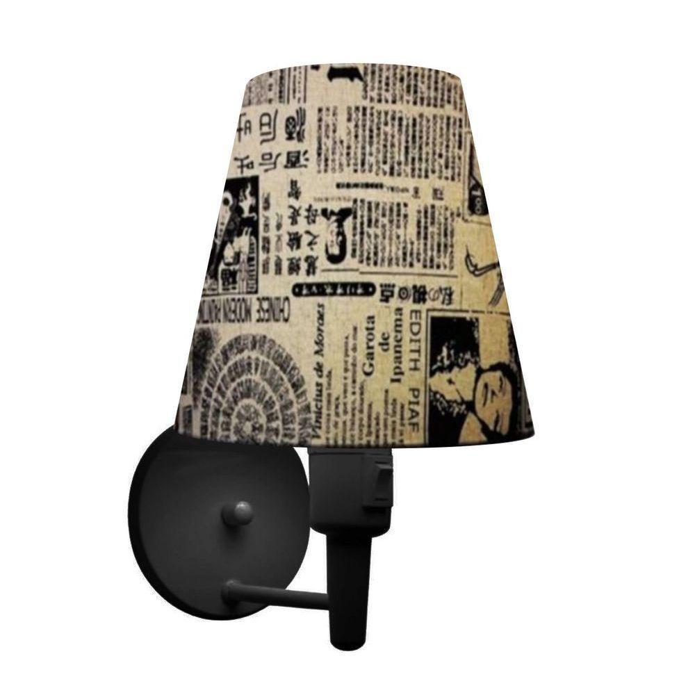 Kit-2 Arandela Cone Md-2013 Preto C- Inter Liga E Desl Cúpula Em Tecido Ny-jornal - Bivolt - 2