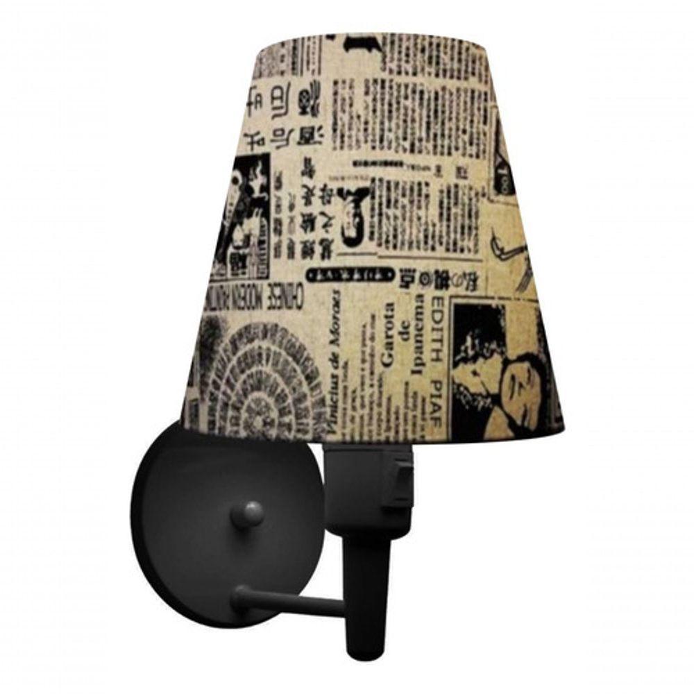 Kit-2 Arandela Cone Md-2013 Preto C- Inter Liga E Desl Cúpula Em Tecido Ny-jornal - Bivolt - 6