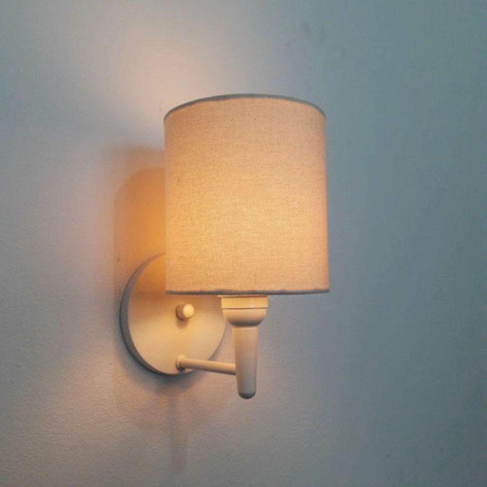 Kit-3 Arandela Cilíndrica Md-2009 Base Branco Cúpula Em Tecido 14x15cm Algodão Crú - Bivolt - 3