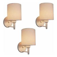 Kit-3 Arandela Cilíndrica Md-2009 Base Branco Cúpula Em Tecido 14x15cm Algodão Crú - Bivolt - 1