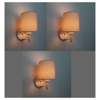 Kit-3 Arandela Cilíndrica Md-2009 Base Branco Cúpula Em Tecido 14x15cm Algodão Crú - Bivolt - 2