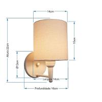 Kit-3 Arandela Cilíndrica Md-2009 Base Branco Cúpula Em Tecido 14x15cm Algodão Crú - Bivolt - 9