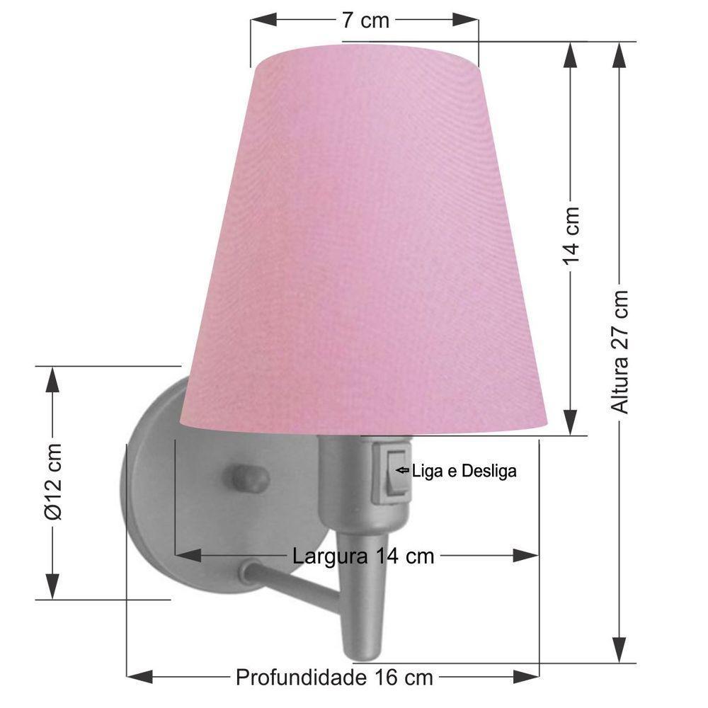 Kit-2 Arandela Cone Md-2013 Cinza C- Inter Liga E Desl Cúpula Em Tecido Rosa Bebê - Bivolt - 3