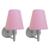 Kit-2 Arandela Cone Md-2013 Cinza C- Inter Liga E Desl Cúpula Em Tecido Rosa Bebê - Bivolt - 1