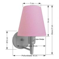 Kit-2 Arandela Cone Md-2013 Cinza C- Inter Liga E Desl Cúpula Em Tecido Rosa Bebê - Bivolt - 6