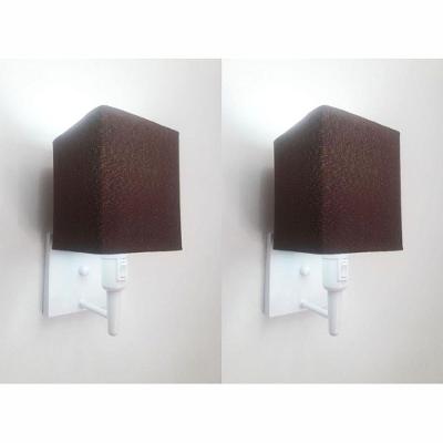 Kit-2 Arandela Quadrada Md-2019 Branco C- Inter Liga E Desl Cúpula Em Tecido Café - Bivolt