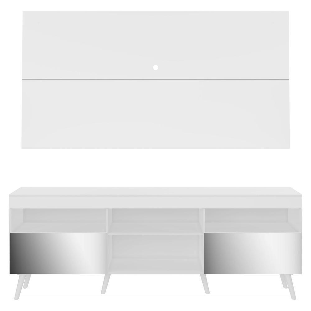 Rack Com Painel Tv 65" Retrô Com Espelho Flórida Multimóveis V3138 Branco Branco - 3
