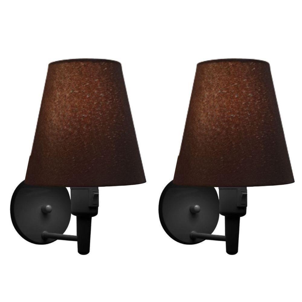 Kit-2 Arandela Cone Md-2013 Preto C- Inter Liga E Desl Cúpula Em Tecido Café - Bivolt - 1