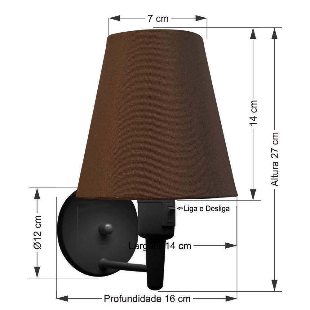 Kit-2 Arandela Cone Md-2013 Preto C- Inter Liga E Desl Cúpula Em Tecido Café - Bivolt - 3