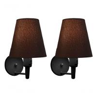 Kit-2 Arandela Cone Md-2013 Preto C- Inter Liga E Desl Cúpula Em Tecido Café - Bivolt - 5