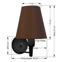 Kit-2 Arandela Cone Md-2013 Preto C- Inter Liga E Desl Cúpula Em Tecido Café - Bivolt - 7