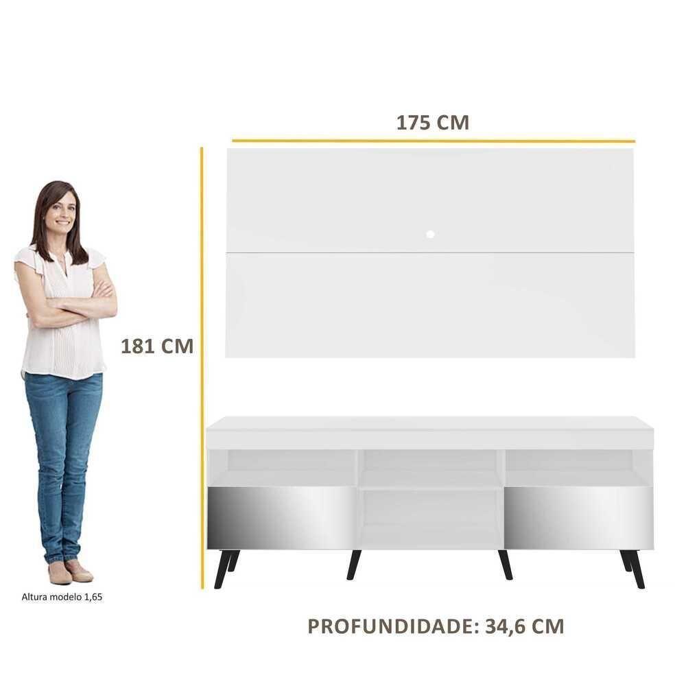 Rack Com Painel Tv 65" Retrô Com Espelho Flórida Multimóveis V3138 Branco/Preto Branco/Preto - 4