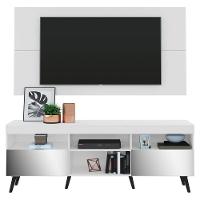 Rack Com Painel Tv 65" Retrô Com Espelho Flórida Multimóveis V3138 Branco/Preto Branco/Preto - 1