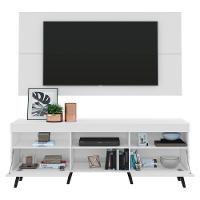 Rack Com Painel Tv 65" Retrô Com Espelho Flórida Multimóveis V3138 Branco/Preto Branco/Preto - 5