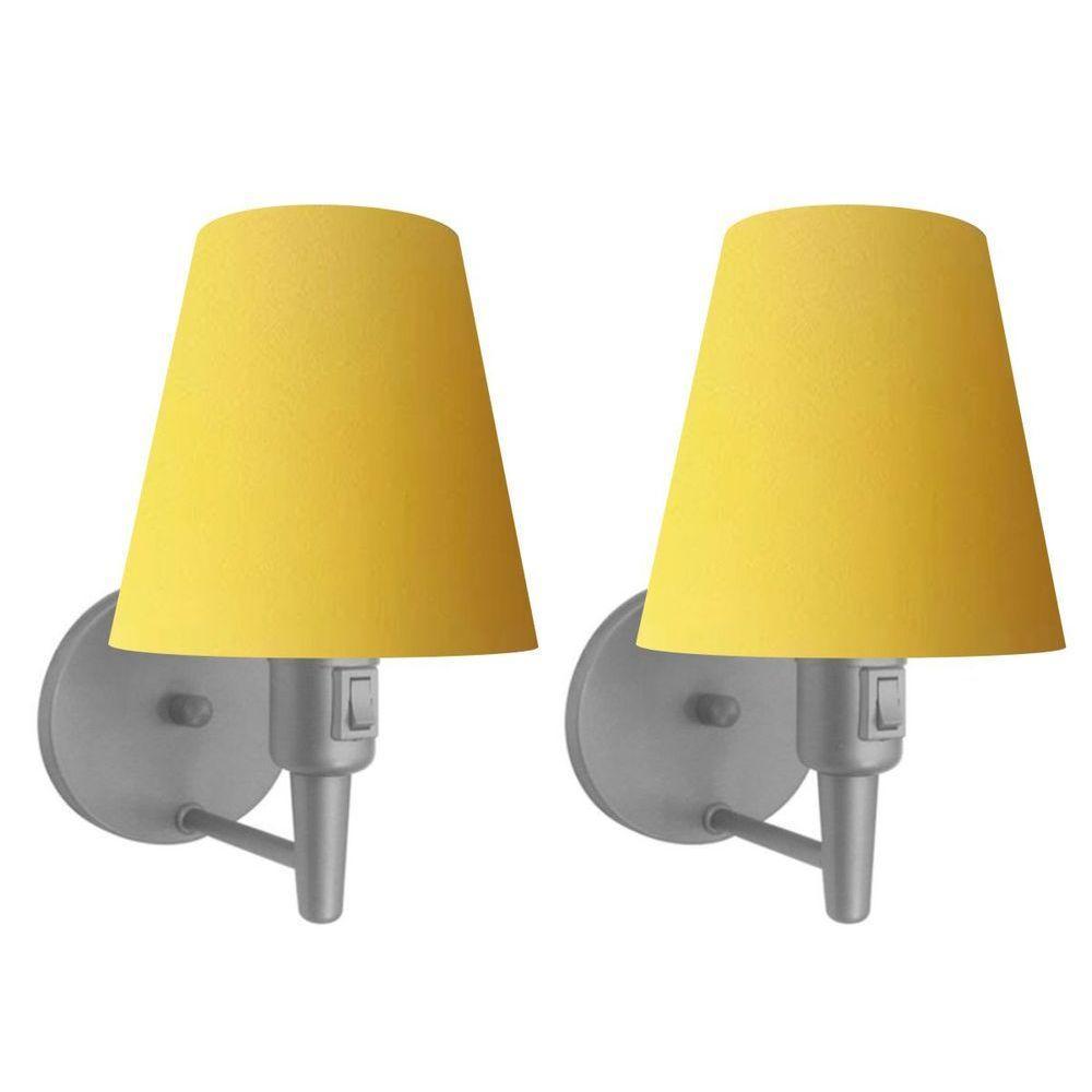 Kit-2 Arandela Cone Md-2013 Cinza C- Inter Liga E Desl Cúpula Em Tecido Amarelo - Bivolt - 1