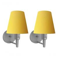 Kit-2 Arandela Cone Md-2013 Cinza C- Inter Liga E Desl Cúpula Em Tecido Amarelo - Bivolt