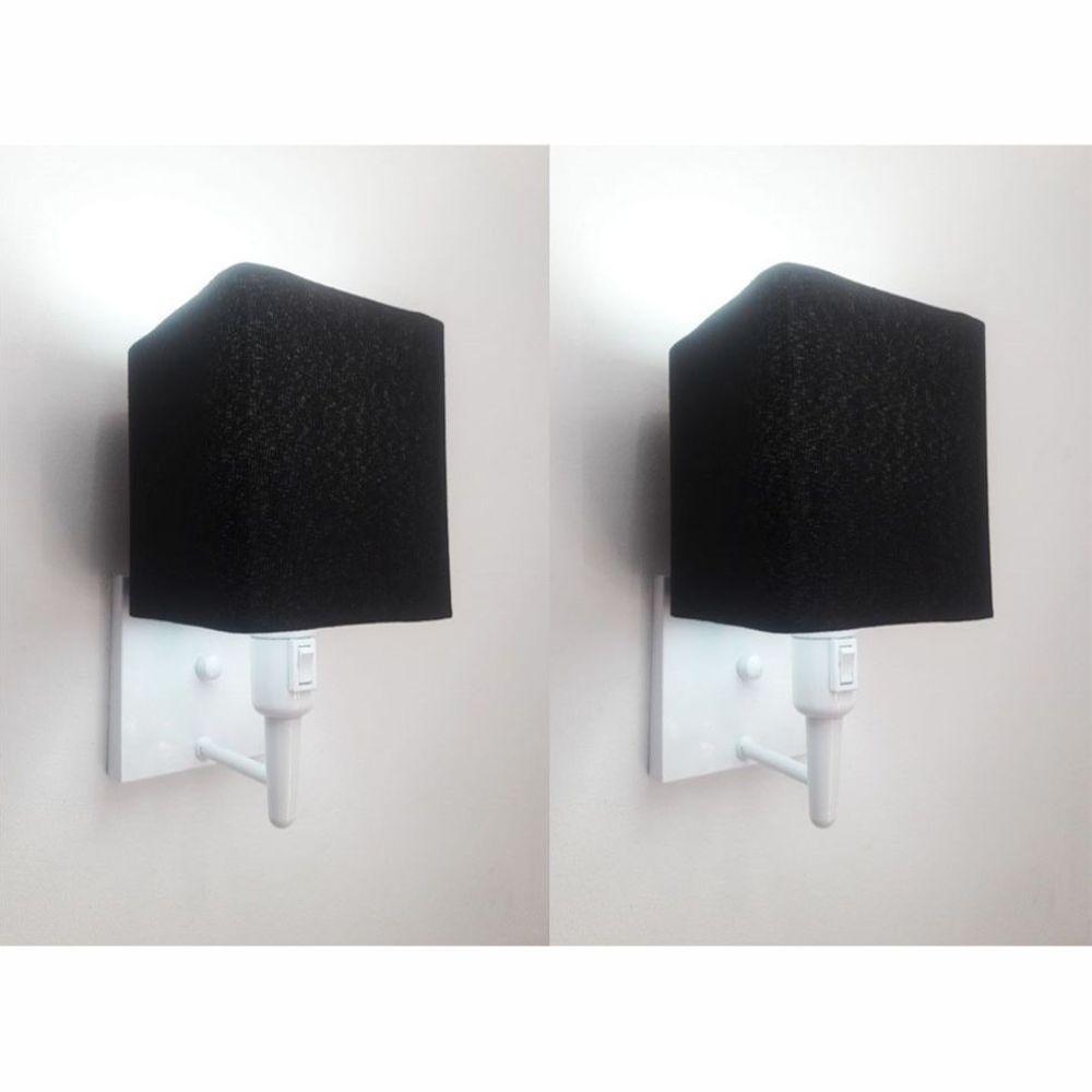 Kit-2 Arandela Quadrada Md-2019 Branco C- Inter Liga E Desl Cúpula Em Tecido Preto - Bivolt - 1